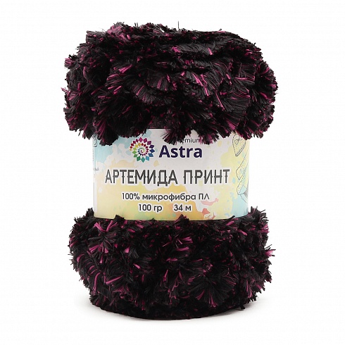 Пряжа Astra Premium 'Артемида Принт' 100гр 34м (100% микрофибра ПЛ) 04 черный/малиновый Астра Премиум
