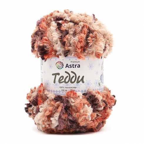 Пряжа Astra Premium 'Тедди Букле' 150гр 35м (100% полиэстер) 11 оранжево-бежевый принт Астра Премиум