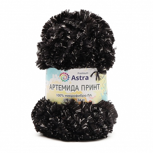 Пряжа Astra Premium 'Артемида Принт' 100гр 34м (100% микрофибра ПЛ) 02 черный/серый Астра Премиум