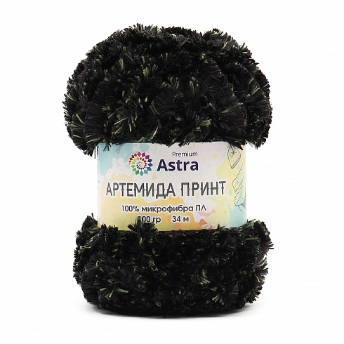 Пряжа Astra Premium 'Артемида Принт' 100гр 34м (100% микрофибра ПЛ) 05 черный/зеленый Астра Премиум