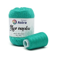 Пряжа "Пух норки" - 80% пух, 20% нейлон, нить 20гр в комплекте - 50гр. / 290м (+/- 5%) зеленая бирюза Астра Премиум