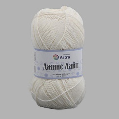 Пряжа Astra Premium 'Джинс Лайт' (Jeans Light) 100гр. 545м (60% хлопок, 40% акрил)  01 белый Астра Премиум