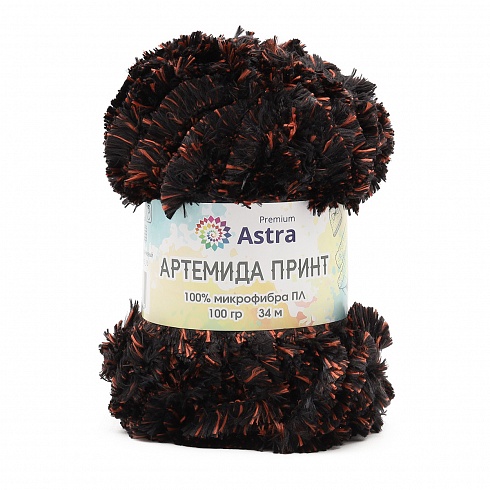 Пряжа Astra Premium 'Артемида Принт' 100гр 34м (100% микрофибра ПЛ) 03 черный/оранжевый Астра Премиум